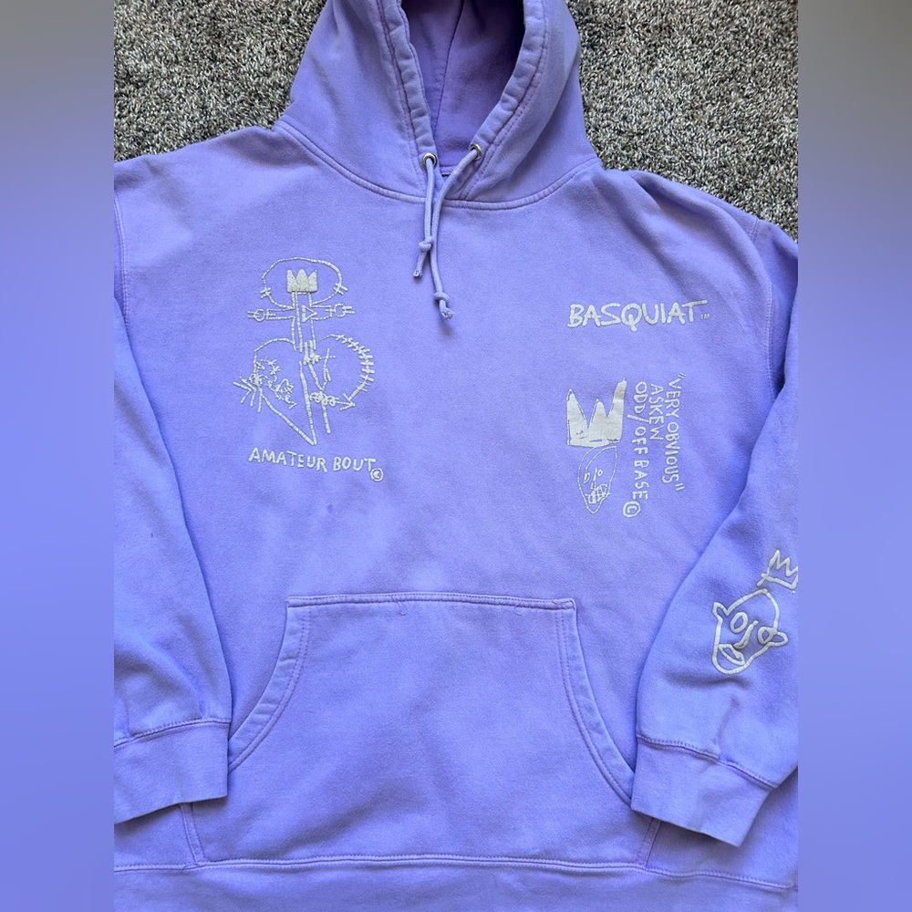 Jean-Michel Basquiat pre-loved oversize lavender hoodie size L/XL - Picture 2 of 9